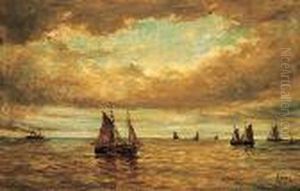 Boten Op Zee. by Louis Artan De Saint-Martin