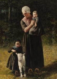 Mother With Children And A Lamb
