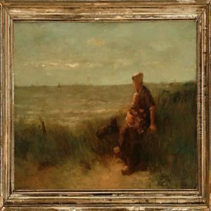 Mother And Child Overlooking The Sea