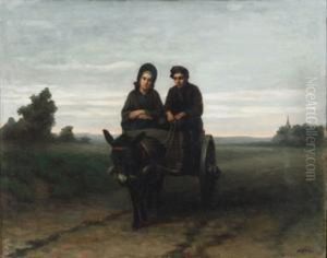 Man And Woman On A Donkey Cart