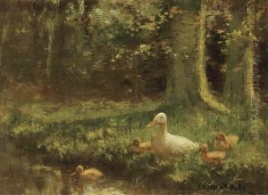 Duck And Ducklings On A Riverbank thumbnail