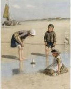 Children Playing On The Beach by David Adolf Constant Artz