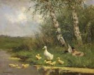Ducks By A River by David Adolf Constant Artz