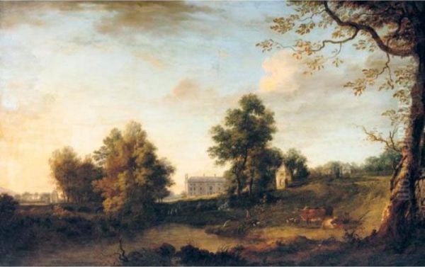 A Prospect Of Belan House, 
Ballitore, County Kildare, Seat Of The Earls Of Aldborough, With Cattle 
In The Foreground - view 1
