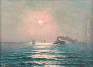 Moonlit Reflections With Steamer And Sailboats