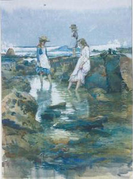 Girls Wading In The Rock Pools - view 1