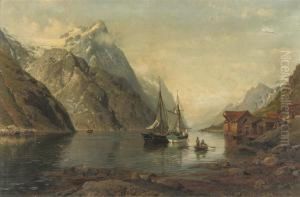 Anchored Sailing-vessels In A Fjord