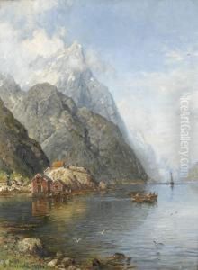 Fjordlandschaft Mit Holzhauschen.