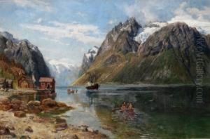 Dampbat Og Robater I Fjordlandskap 1898 by Anders Monsen Askevold