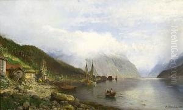 Fjordlandskap Med Brygge Og Bater 1888 - view 1