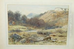 A.r.cam.a. "an Autumn Gleam On
The Lledr, North Wales" Signed And Dated "1888", Also Inscribed On The
Artist's Original Label Verso With The Title Of The Work And His Address by Reginald Aspinwall