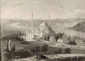Mosque and Tomb of Sulieman, from the Seraskier's Tower, Istanbul, Turkey by William Henry Bartlett