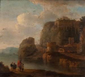 Fluslandschaft Mit Reiter Und Bauern