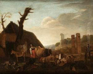 Pastoralt Landskap Med Herdepar by Jan Asselyn