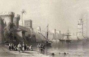 Harbour of Rhodes, Greece by William Henry Bartlett