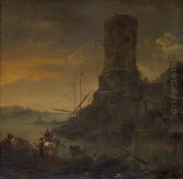 A Mediterranean Capriccio With A Grey Horse And Figures In The Foreground - view 1