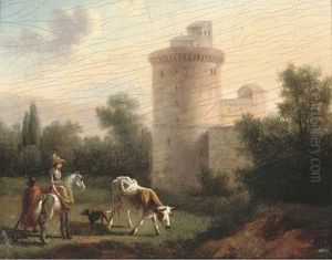 A River Landscape With A Couple On Horseback by Jan Asselyn