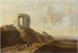 An Italianate Landscape With A Temple Ruin And Horsemen by Jan Asselyn