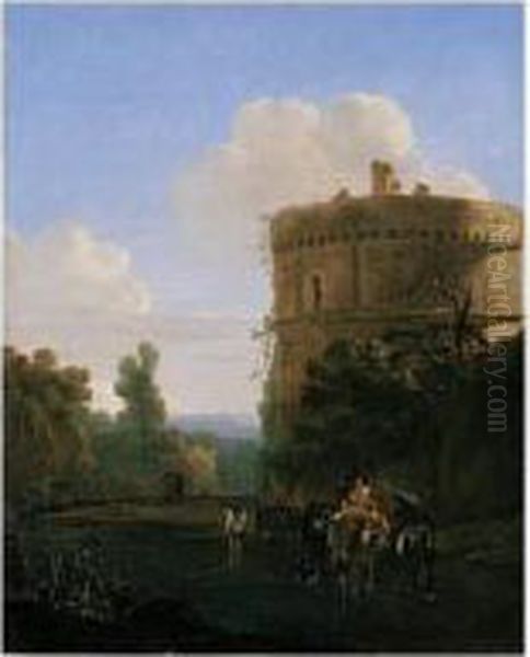 An Italianate Landscape With Travellers Fording A River - view 1