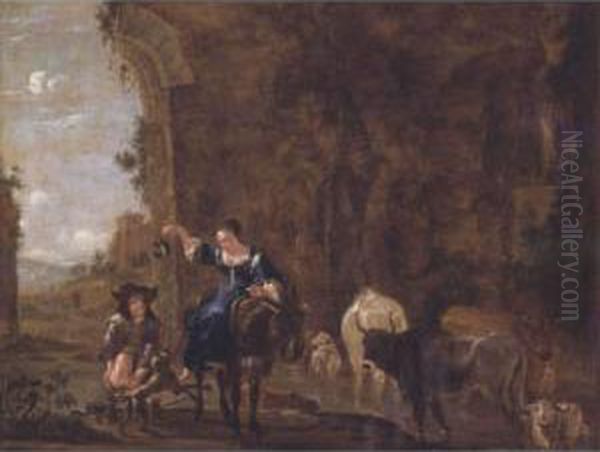 Herdsmen With Animals In A Landscape - view 1