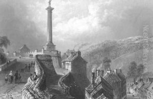 Walls and Walker's Pillar, Londonderry, from 'Scenery and Antiquities of Ireland by William Henry Bartlett