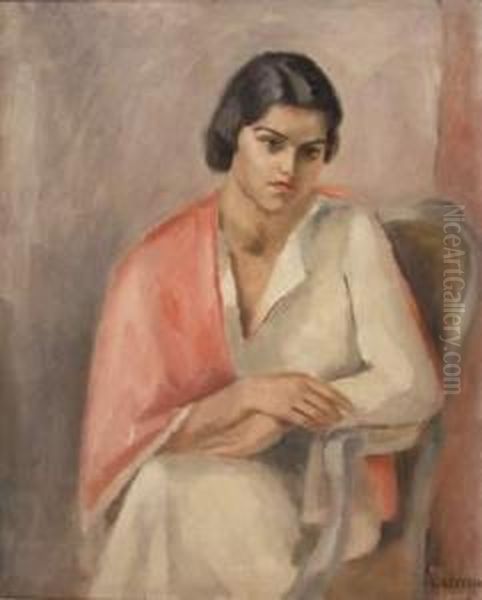 Femme Assise A L'etole Rouge - view 1