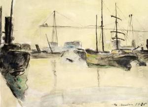 Bateau Dans Le Port De Rouen by Maurice Asselin