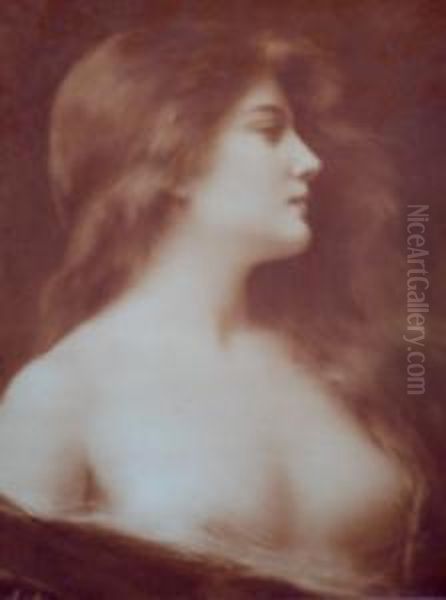Portrait Of Young Woman Head And
Shoulders In Profile; Photogravure In Sepia, Signed Within The Plate,
Bears Label For The Kunsthandlung Ulrich Putze Buchhandlung, Munich,
Verso, 47x39cm: Together With A Similar Photogravure Portrait In Sepia
By T - view 1