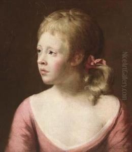 Portrait Of A Girl, Bust-length, In A Pink Dress With A Ribbon In Her Hair