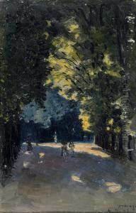 Promeneurs Sous Une Allee Ombragee by Enrique Atalaya Gonzalez