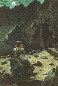 The Apparition on the Streckelberg (Illustration for Meinhold's 'The Amber Witch') by Sir Philip Burne-Jones
