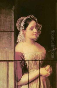 Ablaknal allo no, 1850 by Karoly Brocky