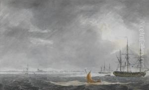 Shipping At Anchor In The Thames Estuary by Samuel Atkins
