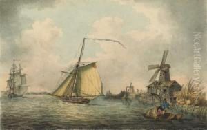 An Armed Cutter Running Up The Estuary by Samuel Atkins