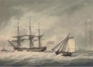 A Crowded Cutter Running Out To Meet The New Arrival by Samuel Atkins