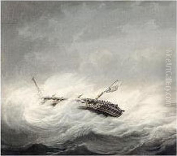 A Dismasted Warship In A Storm - view 1