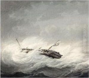 A Dismasted Warship In A Storm