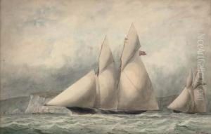 Cambria And Sappho In Close Quarters Off The Isle Of Wight by William Edward Atkins