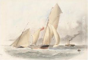 Sailing Boats And A Steam Ship Off The Coast by William Edward Atkins