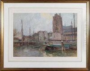 The Barge Adriana At Moorings Near Bruges Cathedral