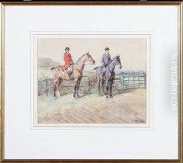 Two Hunt Members At A Field Gate - view 1