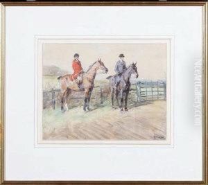 Two Hunt Members At A Field Gate