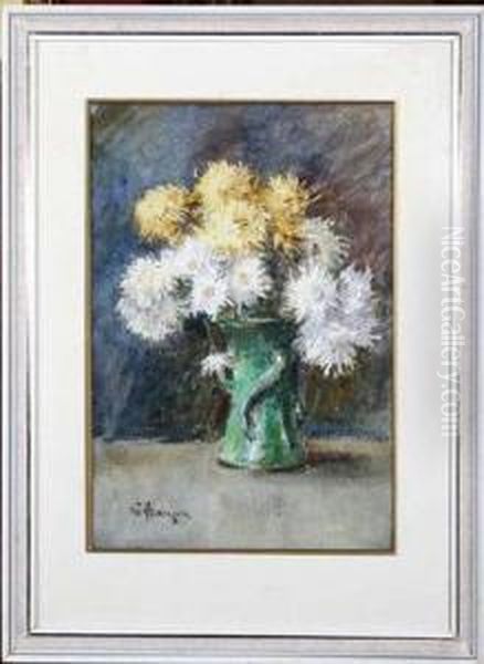 Flowers Arranged In A Green Vase - view 1