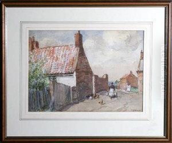 A Back Street In Glaisdale, North Yorkshire, With A Woman And Poultry In The Foreground - view 1