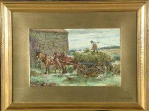 A Farm Scene With A Hay Cart by John Atkinson