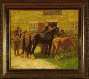 Horse Traders In The Yard Of A Yorkshire Inn by John Atkinson