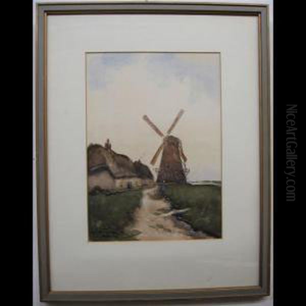 Figure With Ducks By Cottages And Windmill - view 1