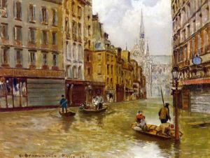 Street in Paris during Flood of 1910 by Carlo Brancaccio