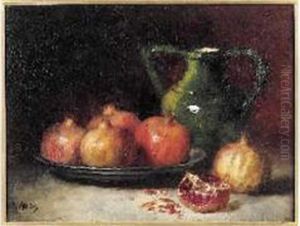Nature Morte Aux Grenades Et Au Pichet Vert by Antoine Ferdinand Attendu