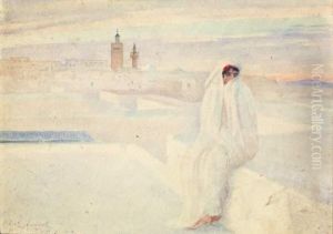 Jeune Femme Sur Une Terrasse A Tunis by Albert Aublet